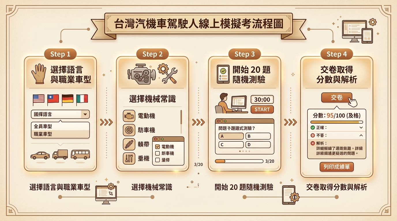 線上模擬考流程示意圖